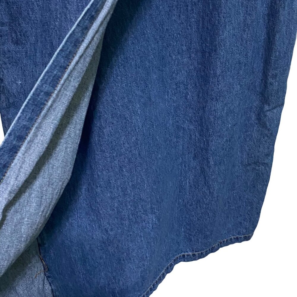 Jane Ashley‎ Petite Denim Jumper Maxi Dress PL Embroidered Y2K Faux Wrap Modest - Picture 3 of 6